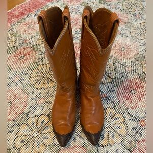 Vintage Tony Lama wingtip brown cowboy boots - size 5.5W